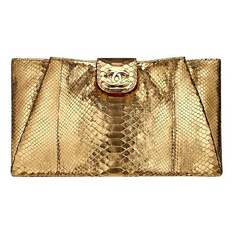 chanel metallic python clutch